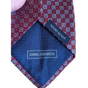 Daniel Cremieux Vintage Handmade 100% Silk Tie in Maroon with Small Blue Flowers